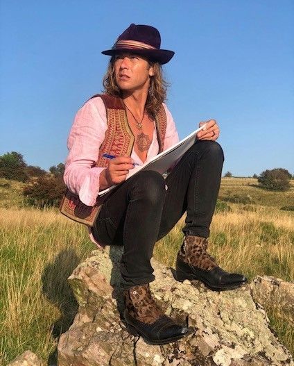 Freddie Wimsett sketching the future in his delta leopard Baphomets