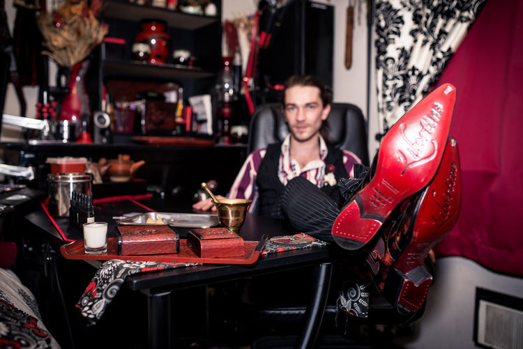 Tom Adams lording it up in his boudoir!