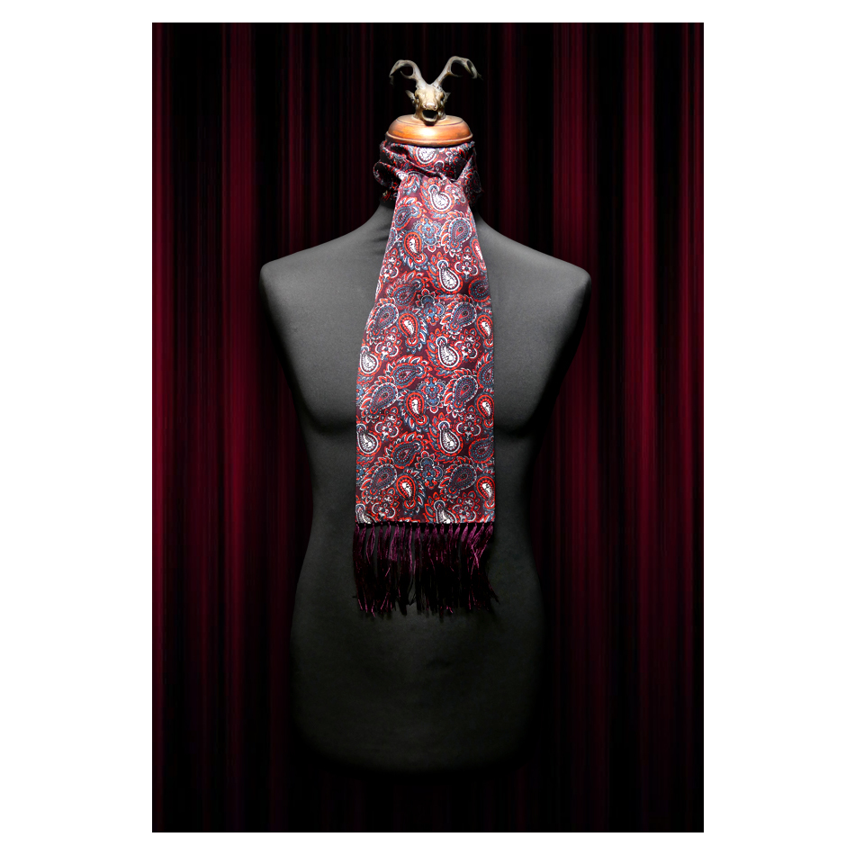 Burgundy Paisley Skull Scarf and Pocket Square Set