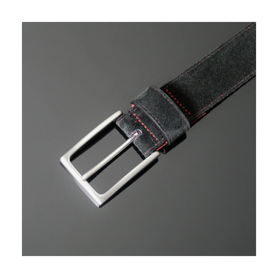 Dirk Jeans Belt - Black Suede with Red Stitching