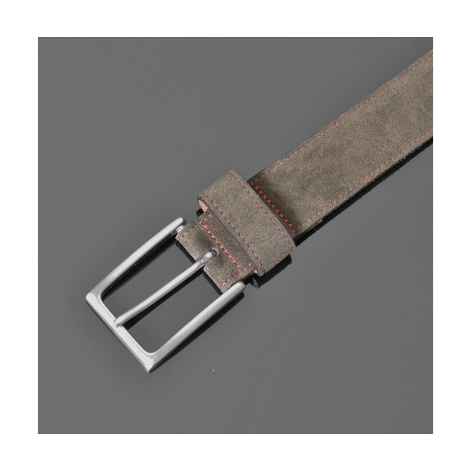Dirk Jeans Belt - Dark Brown Suede with Red Stitching