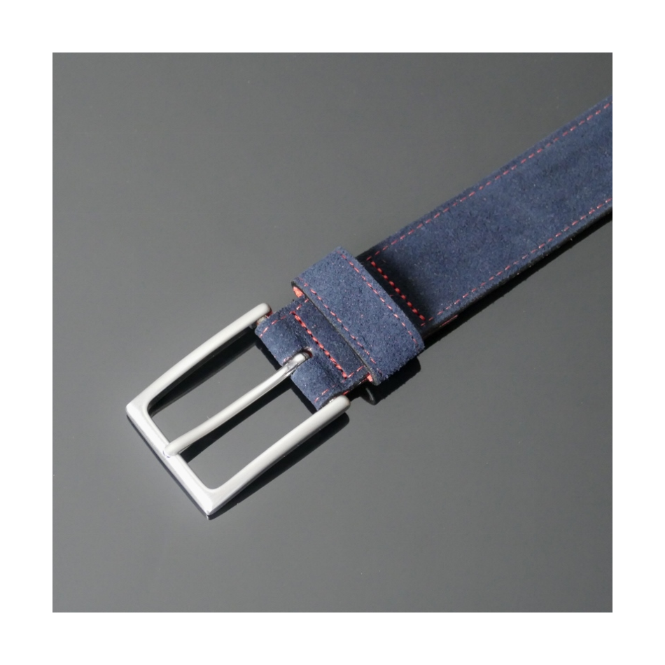 Dirk Jeans Belt - Navy Suede with Red Stitching