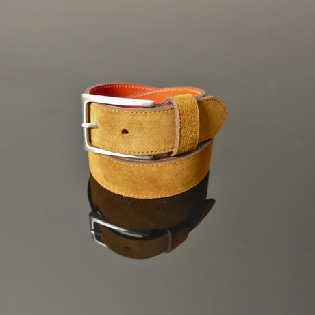 Dirk Jeans Belt - Tan Suede with Red Stitching