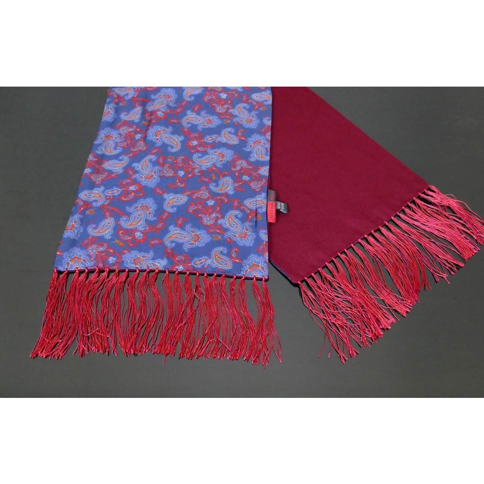 The Paisley - Navy with Red Paisley print Silk - Wool backed scarf